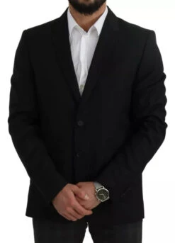 Dolce & Gabbana Black Wool Slim Fit Notch Jacket Men's Blazer -Lux Lair Store 4594526