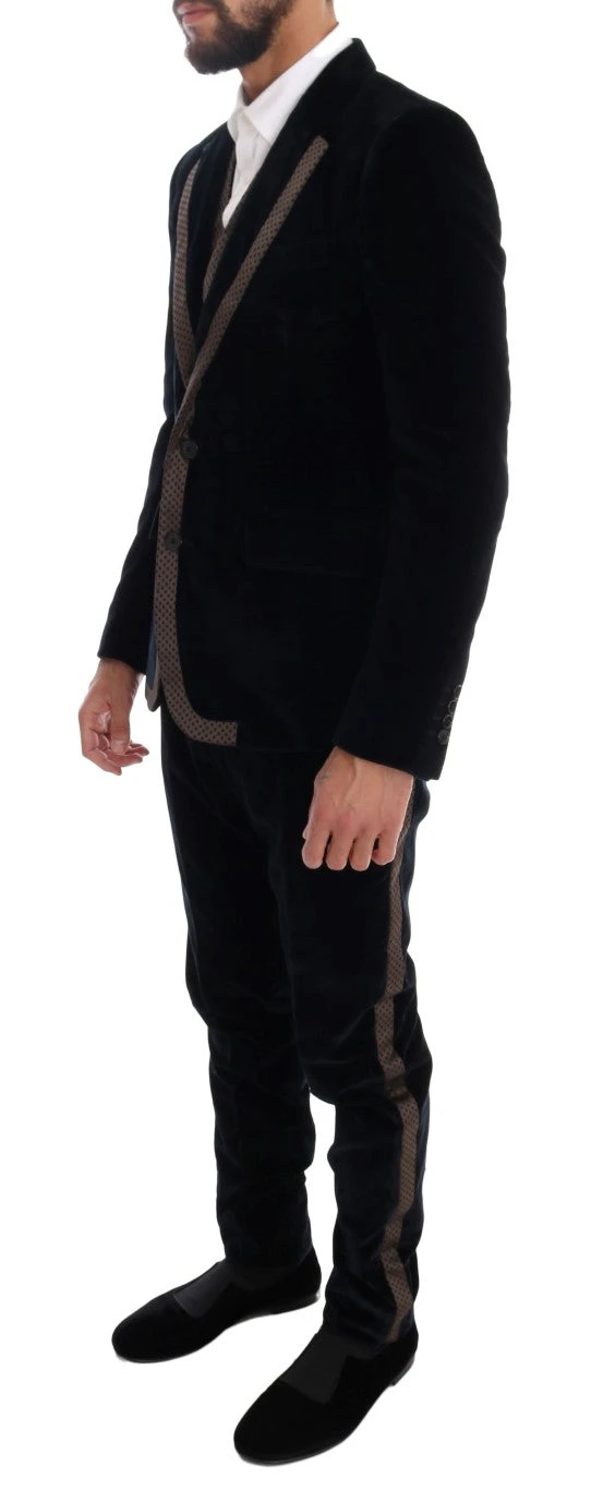 Dolce & Gabbana Blue Velvet Two Button Slim 3 Piece Men's Suit 4 Dolce & Gabbana Blue Velvet Two Button Slim 3 Piece Men's Suit - Image 2