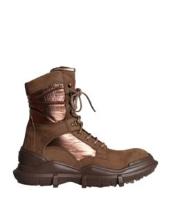 Dolce & Gabbana Brown Suede Leather Military Combat Men Boots Men's Shoes (Pre-Owned)