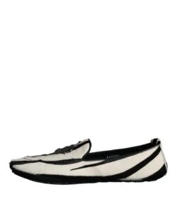 Dolce & Gabbana Black White Calf Fur Slip On Loafers Men Men's Shoes -Lux Lair Store 4622858