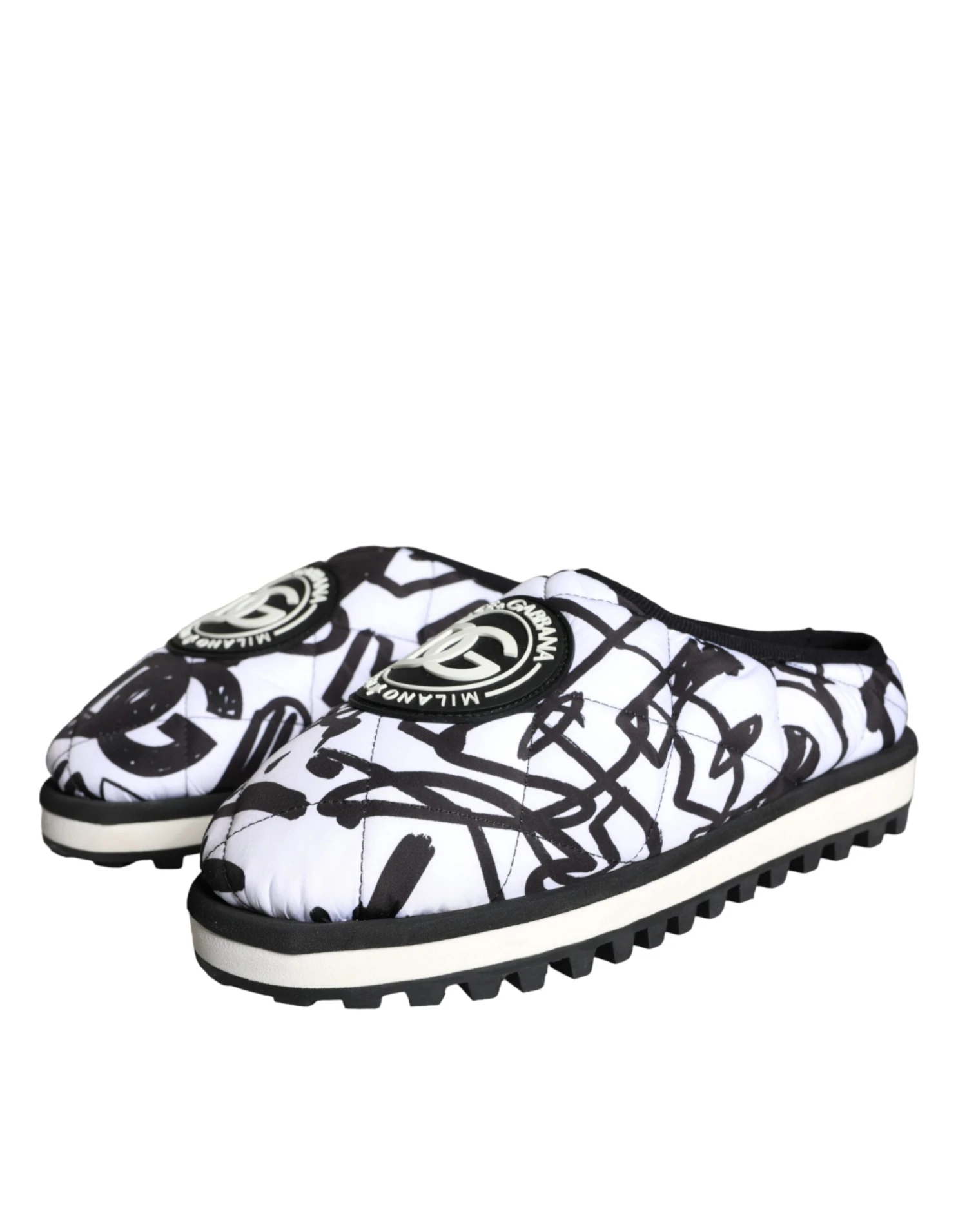 Dolce & Gabbana Black White Quilted Logo Sandals Slides Men's Shoes 5 Dolce & Gabbana Black White Quilted Logo Sandals Slides Men's Shoes - Image 3