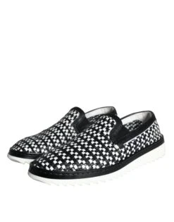 Dolce & Gabbana Black White Weaved Slip On Men Loafers Men's Shoes 9 Dolce & Gabbana Black White Weaved Slip On Men Loafers Men's Shoes -Lux Lair Store 4623185