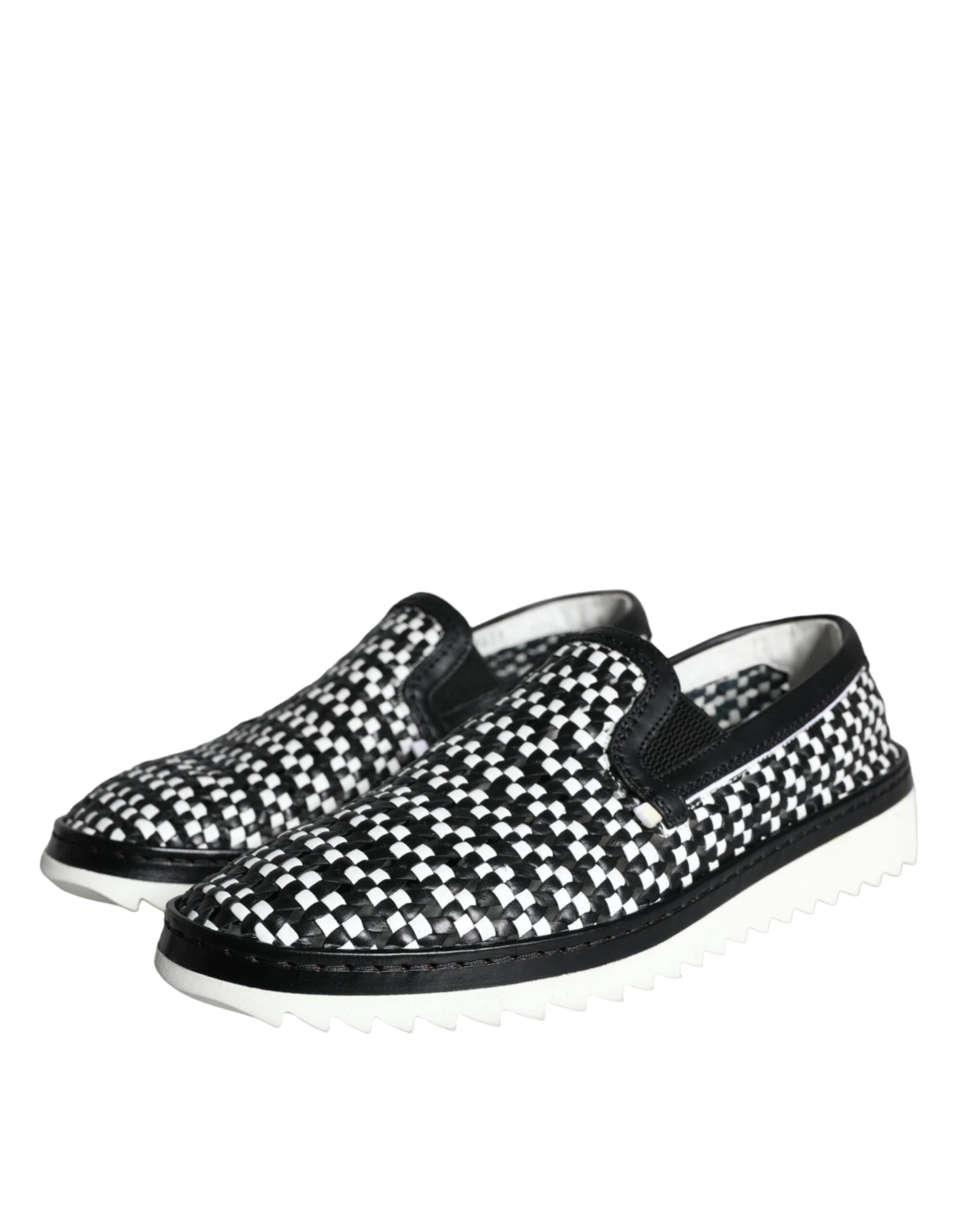 Dolce & Gabbana Black White Weaved Slip On Men Loafers Men's Shoes 5 Dolce & Gabbana Black White Weaved Slip On Men Loafers Men's Shoes - Image 3