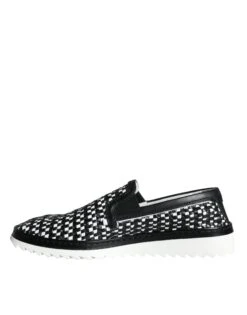 Dolce & Gabbana Black White Weaved Slip On Men Loafers Men's Shoes 11 Dolce & Gabbana Black White Weaved Slip On Men Loafers Men's Shoes -Lux Lair Store 4623188