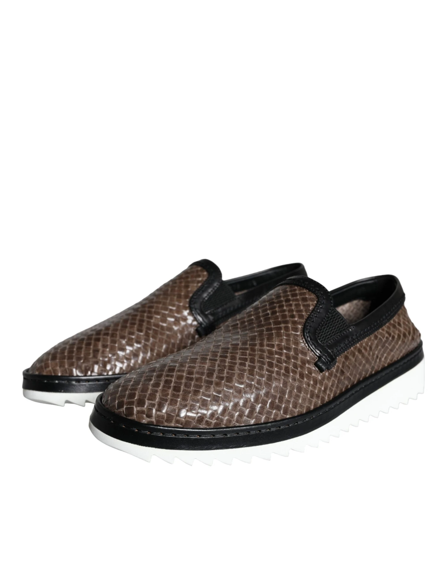 Dolce & Gabbana Brown Black Leather Weaved Men Loafers Men's Shoes 5 Dolce & Gabbana Brown Black Leather Weaved Men Loafers Men's Shoes - Image 3