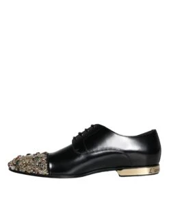 Dolce & Gabbana Black Leather RUNWAY POSITANO Crystal Derby Men Men's Shoes (Pre-Owned) -Lux Lair Store 4624113