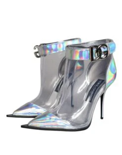 Dolce & Gabbana Silver Iridescent PVC Pointed Short Boots Women's Shoes 10 Dolce & Gabbana Silver Iridescent PVC Pointed Short Boots Women's Shoes -Lux Lair Store 4629478