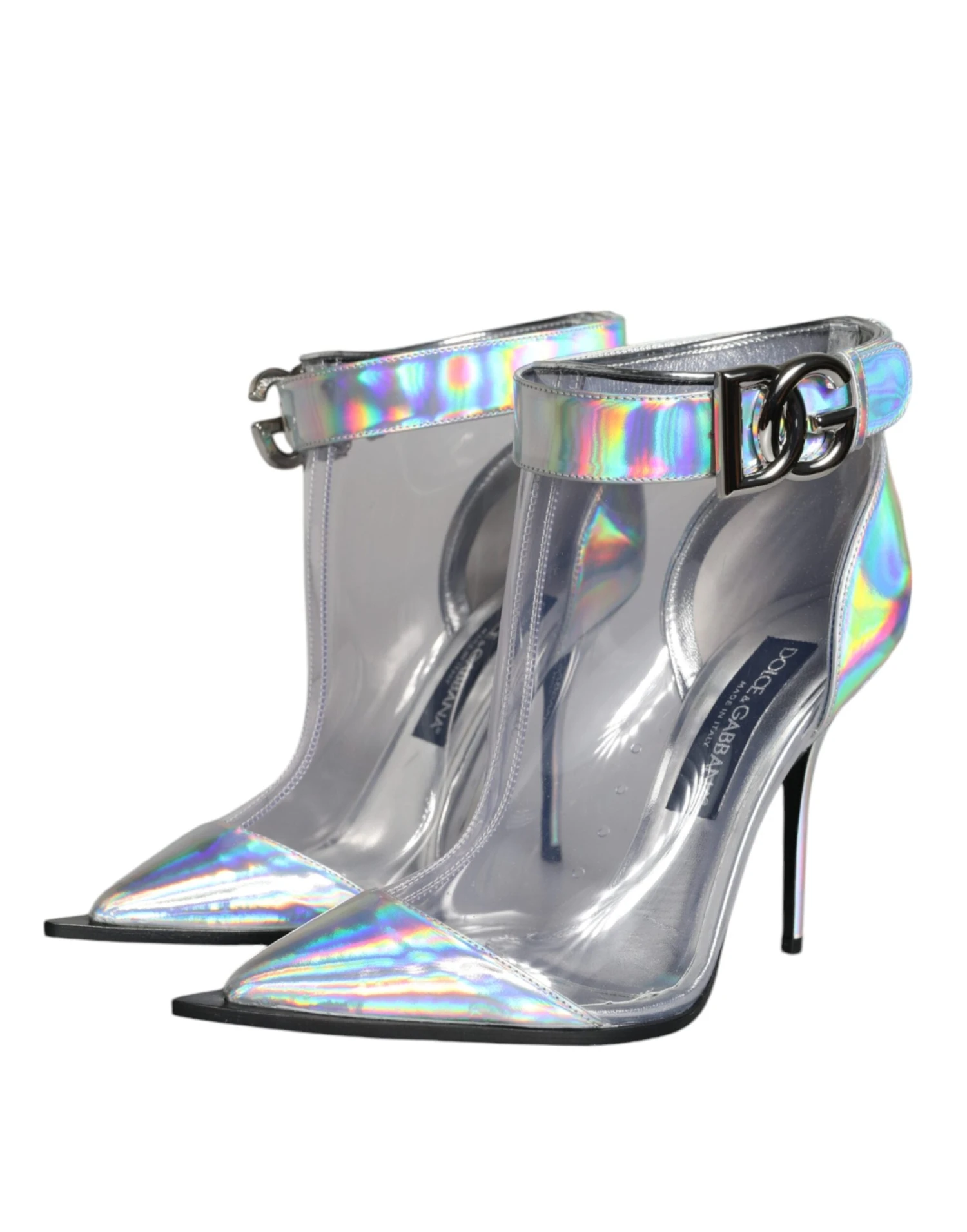 Dolce & Gabbana Silver Iridescent PVC Pointed Short Boots Women's Shoes 8 Dolce & Gabbana Silver Iridescent PVC Pointed Short Boots Women's Shoes - Image 6