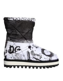 Dolce & Gabbana White Padded Logo Print Mid Calf Boots Women's Shoes