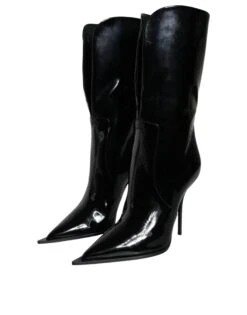 Dolce & Gabbana Black Patent Leather Mid Calf Boots Women's Shoes -Lux Lair Store 4629748