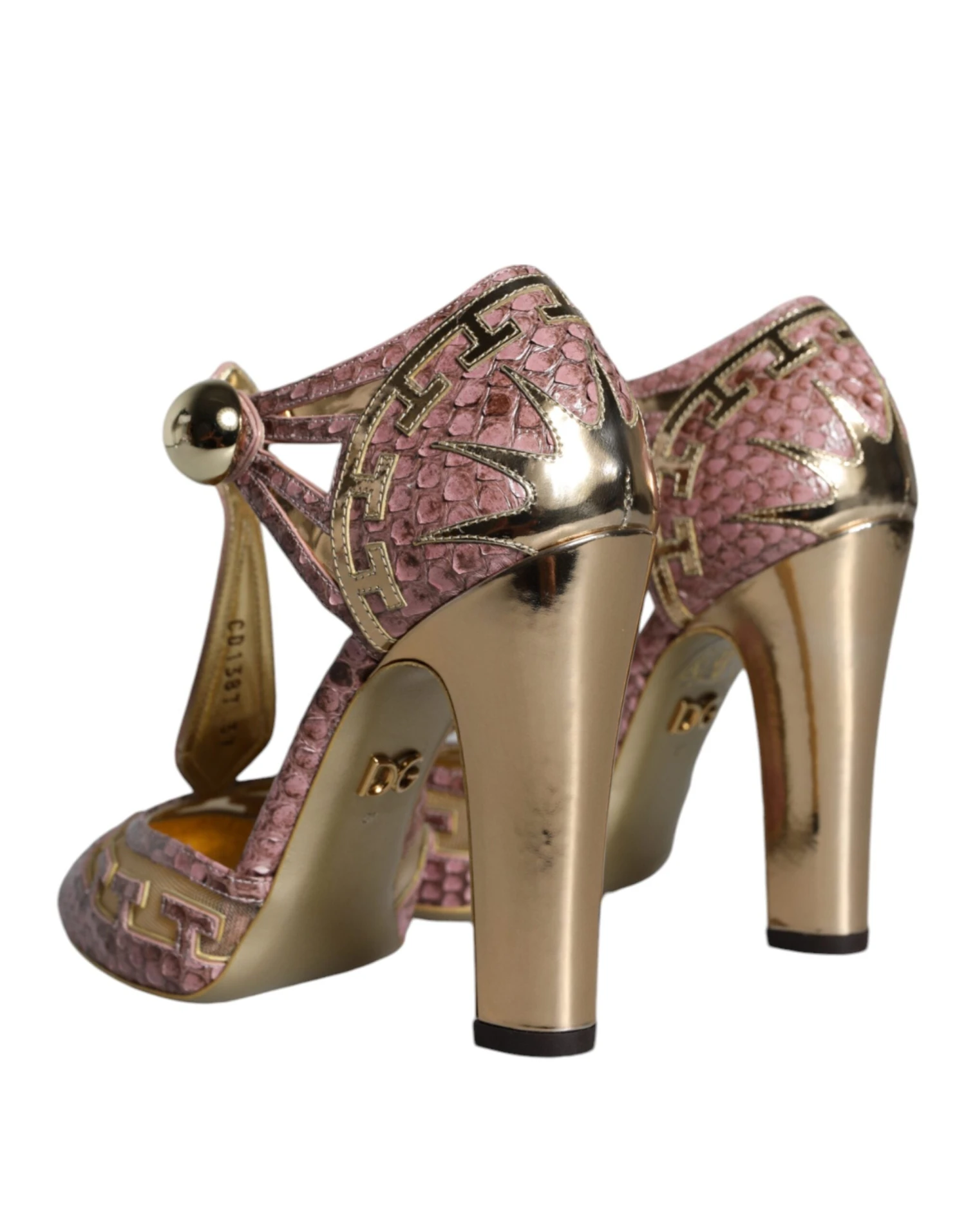 Dolce & Gabbana Pink Gold Leather Pumps T-strap Sandals Women's Shoes 6 Dolce & Gabbana Pink Gold Leather Pumps T-strap Sandals Women's Shoes - Image 4