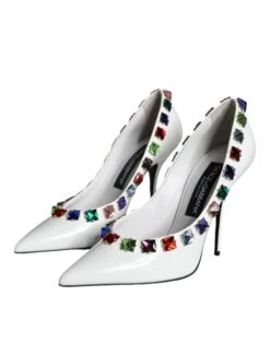 Dolce & Gabbana White Crystals Leather High Heels Pumps Women's Shoes -Lux Lair Store 4633191