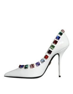 Dolce & Gabbana White Crystals Leather High Heels Pumps Women's Shoes -Lux Lair Store 4633193