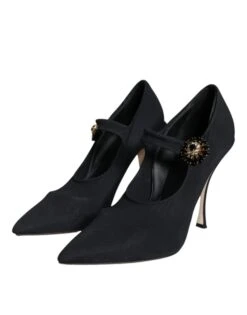 Dolce & Gabbana Black Mary Jane Jersey Crystal Pumps Women's Shoes (Pre-Owned) -Lux Lair Store 4633938