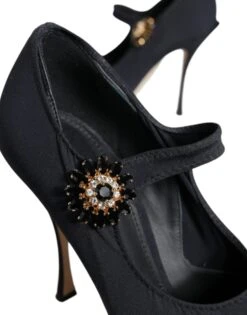 Dolce & Gabbana Black Mary Jane Jersey Crystal Pumps Women's Shoes (Pre-Owned) -Lux Lair Store 4633941
