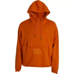 Dolce & Gabbana Orange Hooded Pullover Sweatshirt Men's Sweater