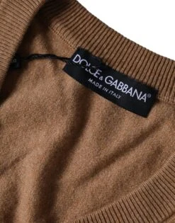 Dolce & Gabbana Brown Cashmere Knit V-neck Pullover Men's Sweater -Lux Lair Store 4646172