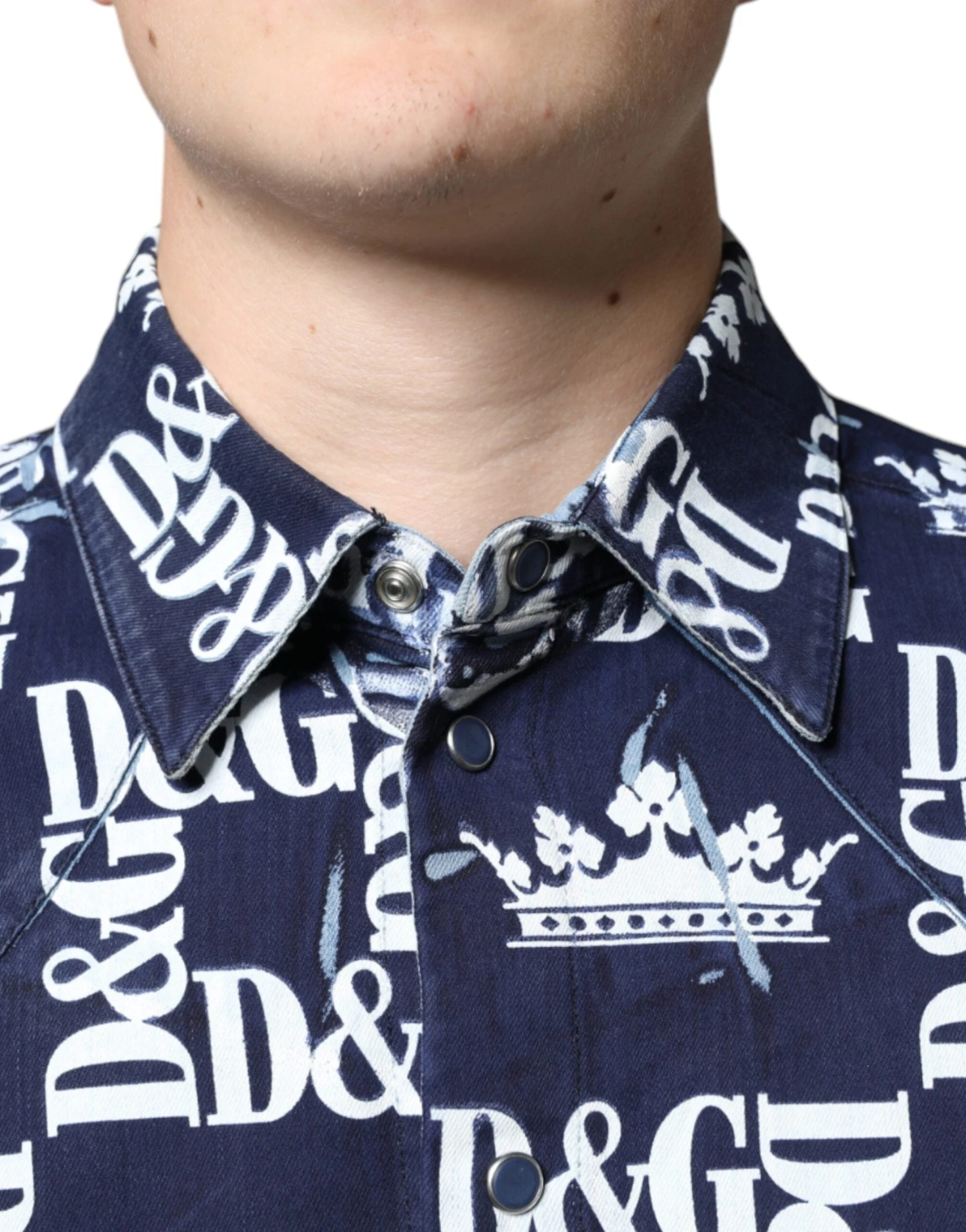 Dolce & Gabbana Blue Crown Logo Print Slim Fit Cotton Men's Shirt 6 Dolce & Gabbana Blue Crown Logo Print Slim Fit Cotton Men's Shirt - Image 4