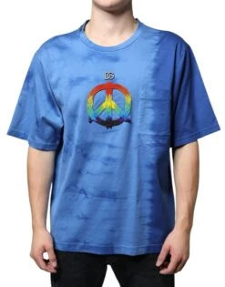 Dolce & Gabbana Blue Tie-Dye Peace Sign Cotton Men's T-shirt