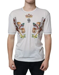 Dolce & Gabbana White Angel Crown Print Crew Neck Men's T-shirt (Pre-Owned)