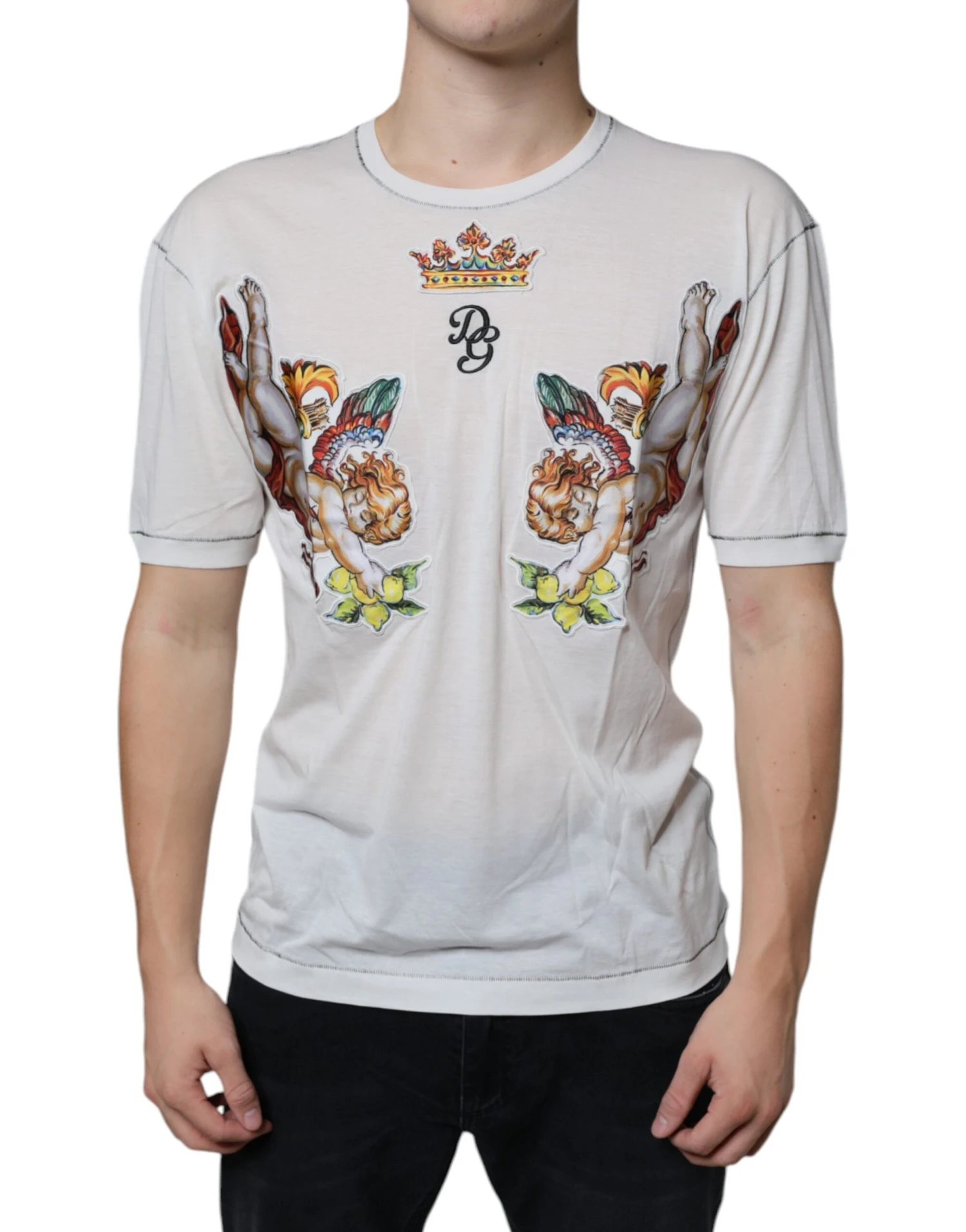 Dolce & Gabbana White Angel Crown Print Crew Neck Men's T-shirt (Pre-Owned) 3 Dolce & Gabbana White Angel Crown Print Crew Neck Men's T-shirt (Pre-Owned)