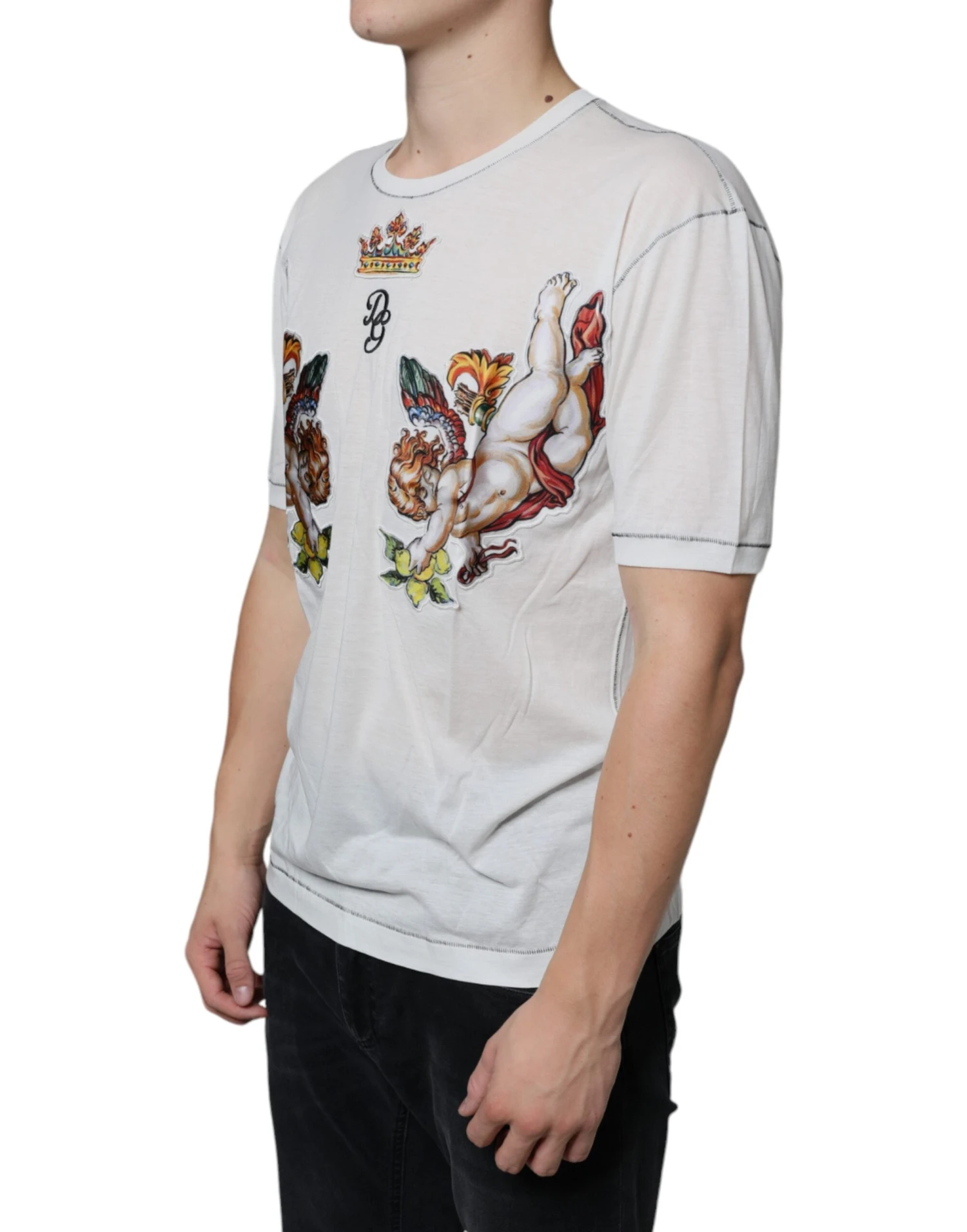 Dolce & Gabbana White Angel Crown Print Crew Neck Men's T-shirt (Pre-Owned) 4 Dolce & Gabbana White Angel Crown Print Crew Neck Men's T-shirt (Pre-Owned) - Image 2