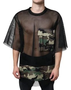 Dolce & Gabbana Black Mesh Camouflage Short Sleeves Men's T-shirt