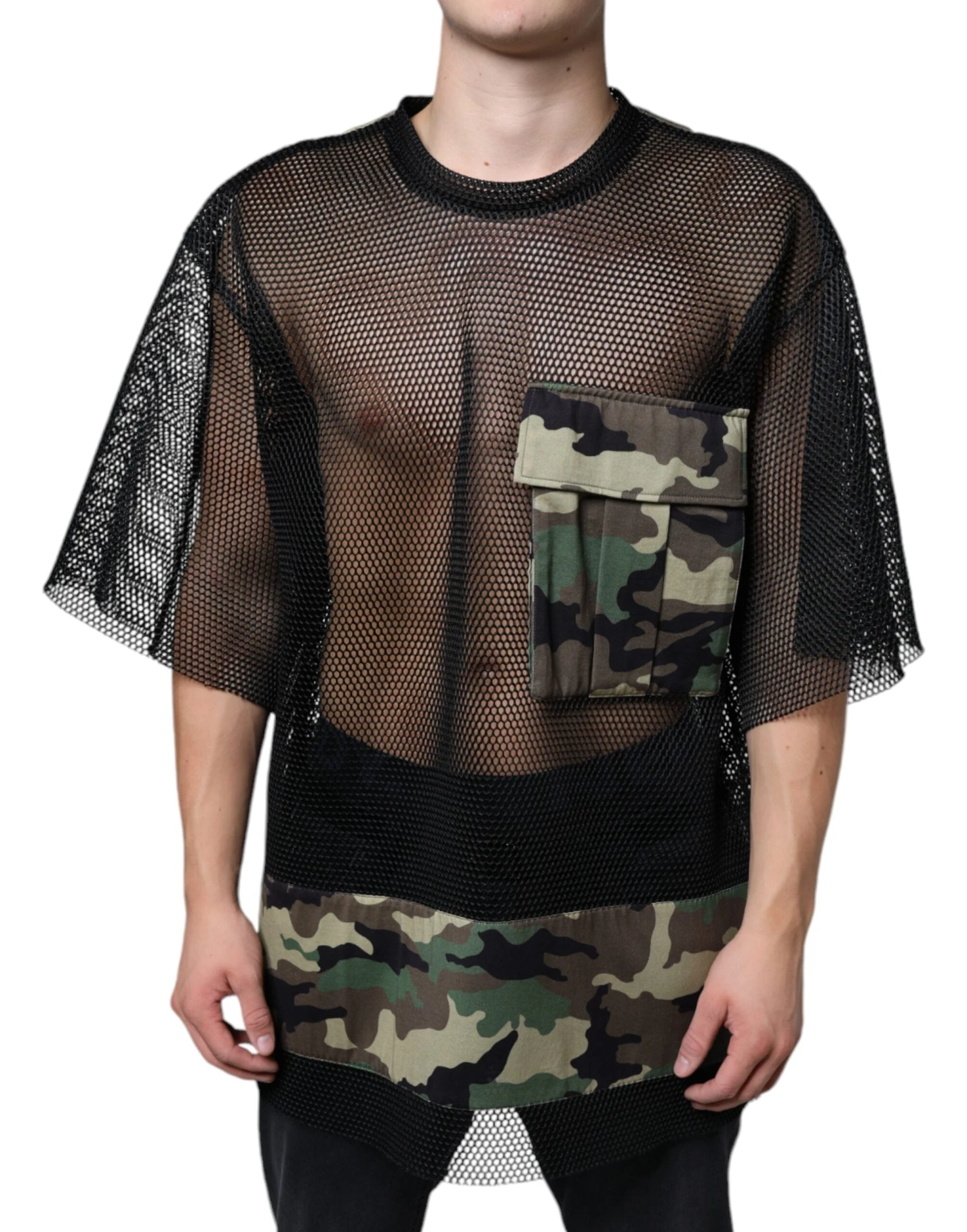 Dolce & Gabbana Black Mesh Camouflage Short Sleeves Men's T-shirt 3 Dolce & Gabbana Black Mesh Camouflage Short Sleeves Men's T-shirt