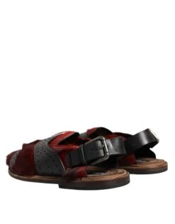 Dolce & Gabbana Black Red Gazelle Hair Leather Sandals Men's Shoes 11 Dolce & Gabbana Black Red Gazelle Hair Leather Sandals Men's Shoes -Lux Lair Store 4663709