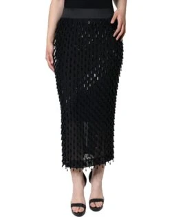 Dolce & Gabbana Black Embellished Pencil Cut Midi Women's Skirt