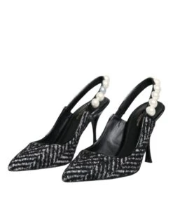 Dolce & Gabbana White Black Chevron Faux Pearl Slingback Women's Shoes (Pre-Owned) -Lux Lair Store 4670249