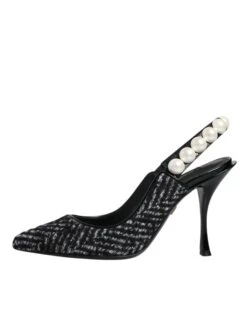 Dolce & Gabbana White Black Chevron Faux Pearl Slingback Women's Shoes (Pre-Owned) -Lux Lair Store 4670251