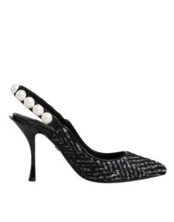 Dolce & Gabbana White Black Chevron Faux Pearl Slingback Women's Shoes (Pre-Owned)