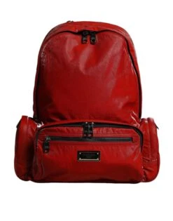 Dolce & Gabbana Red Patent Leather Logo Plaque Backpack Men's Bag