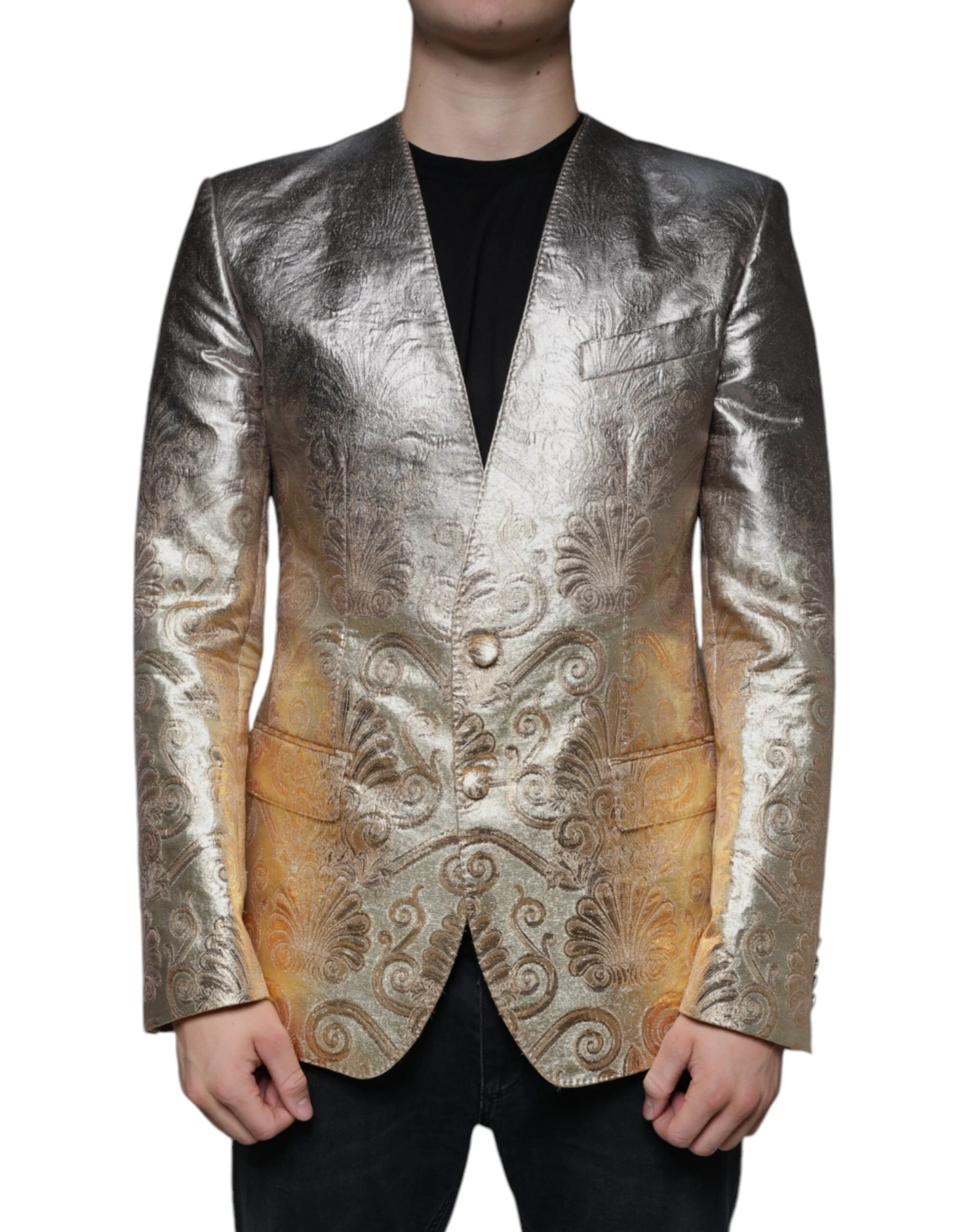 Dolce & Gabbana Gold Jacquard Single Breasted Dress Men's Blazer 3 Dolce & Gabbana Gold Jacquard Single Breasted Dress Men's Blazer