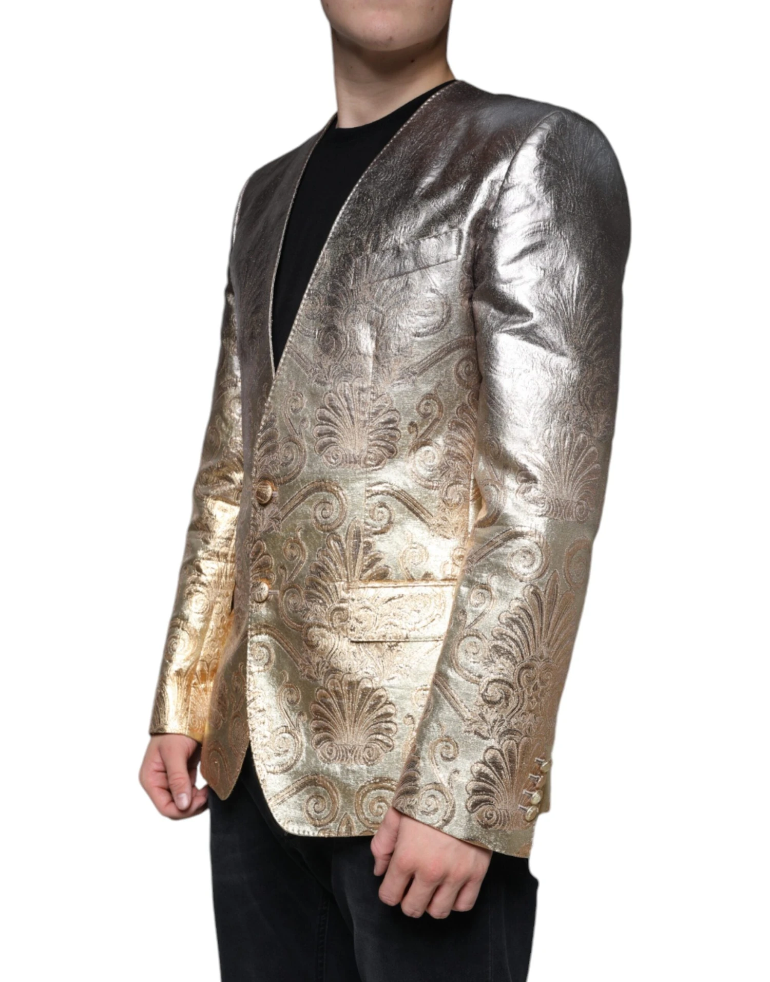Dolce & Gabbana Gold Jacquard Single Breasted Dress Men's Blazer 4 Dolce & Gabbana Gold Jacquard Single Breasted Dress Men's Blazer - Image 2