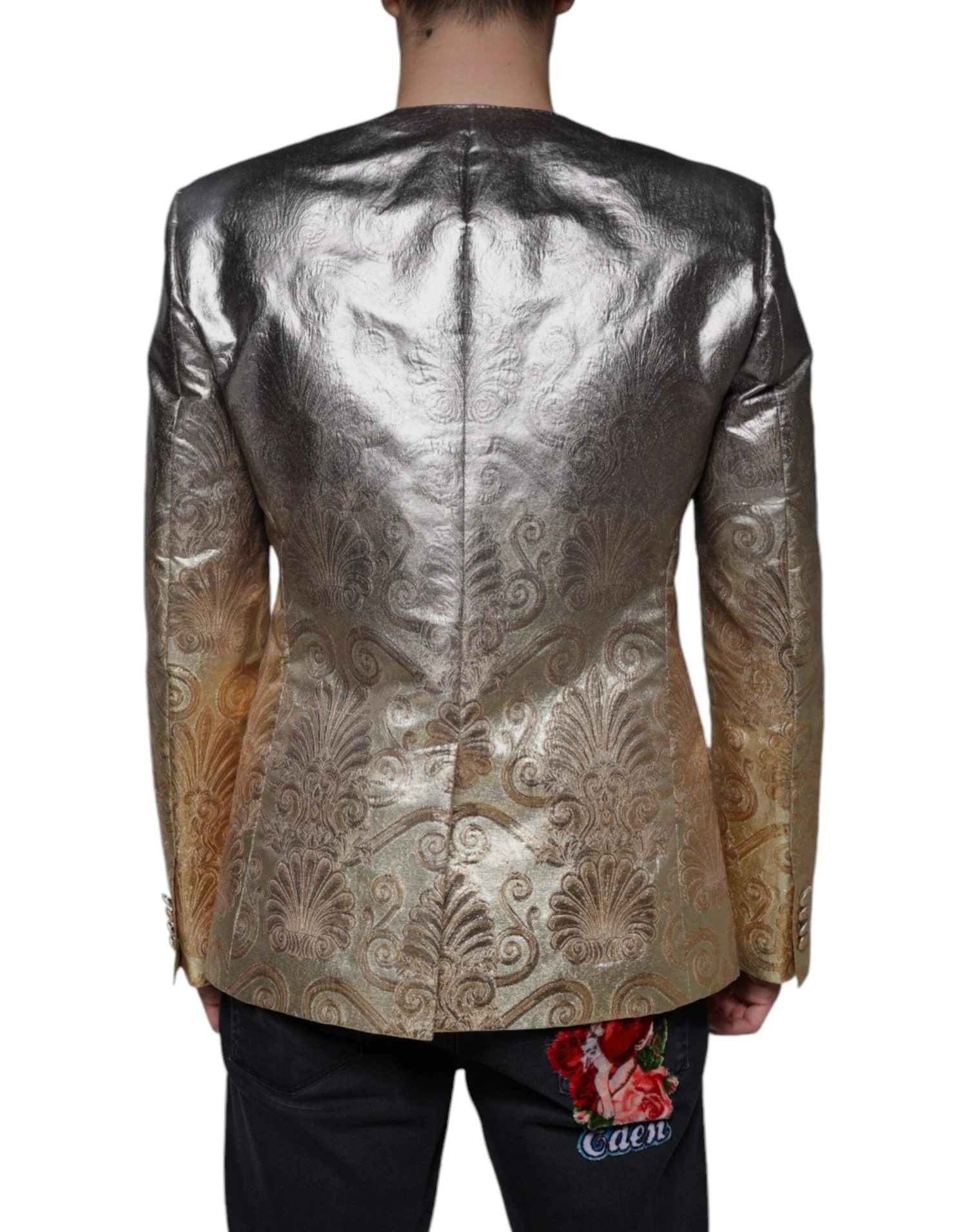 Dolce & Gabbana Gold Jacquard Single Breasted Dress Men's Blazer 5 Dolce & Gabbana Gold Jacquard Single Breasted Dress Men's Blazer - Image 3