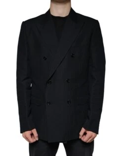 Dolce & Gabbana Black Linen Double Breasted Dress Men's Blazer