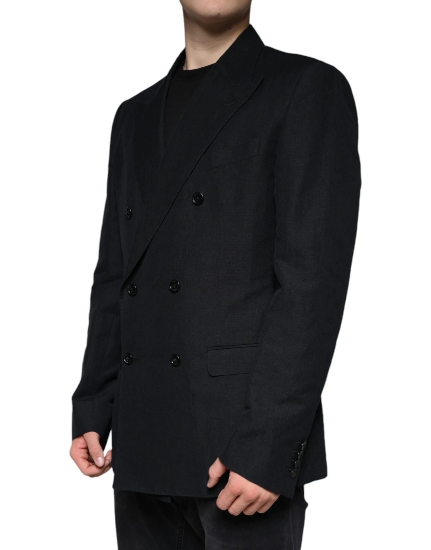 Dolce & Gabbana Black Linen Double Breasted Dress Men's Blazer 4 Dolce & Gabbana Black Linen Double Breasted Dress Men's Blazer - Image 2