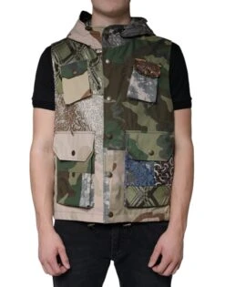 Dolce & Gabbana Multicolor Patchwork Hooded Vest Men's Jacket