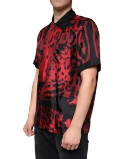 Dolce & Gabbana Red Leopard Silk Button Down Casual Men's Shirt -Lux Lair Store 4695032