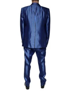 Dolce & Gabbana Metallic Blue Stripes Formal 3 Piece Men's Suit (Pre-Owned) -Lux Lair Store 4695314