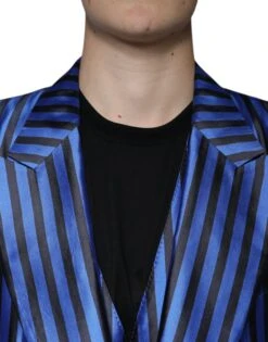 Dolce & Gabbana Metallic Blue Stripes Formal 3 Piece Men's Suit (Pre-Owned) -Lux Lair Store 4695315