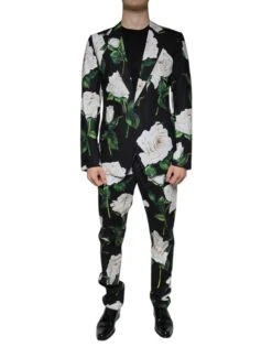 Dolce & Gabbana Black Rose Cotton Men Formal 2 Piece Men's Suit