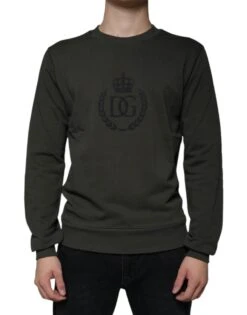 Dolce & Gabbana Army Green DG Crown Crew Neck Pullover Men's Sweater