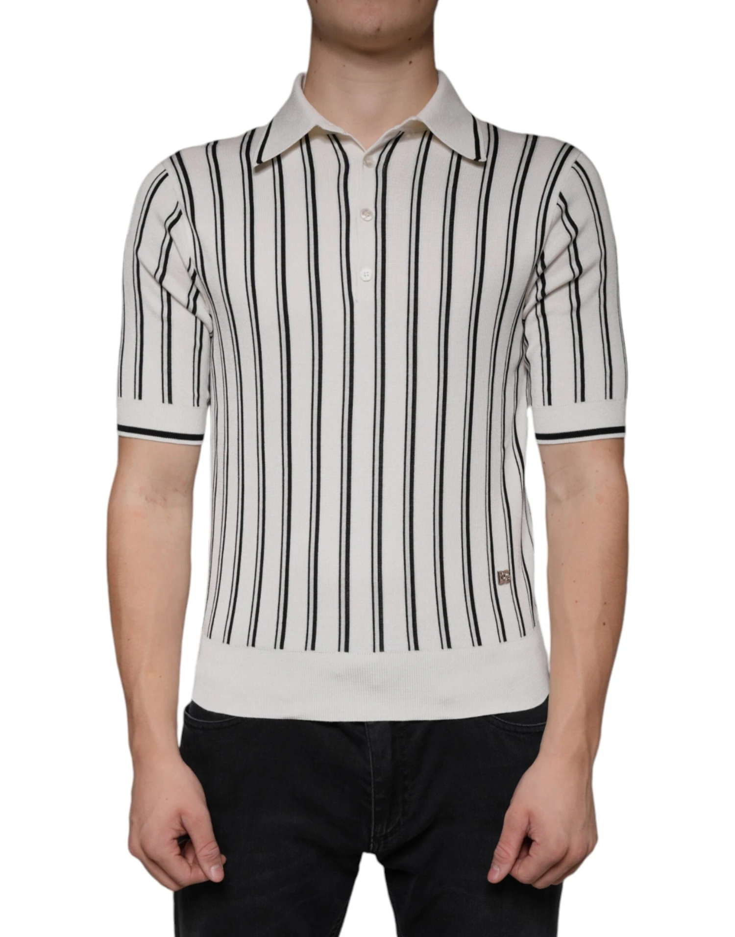 Dolce & Gabbana White Black Stripe Polo Short Sleeve Men's T-shirt 3 Dolce & Gabbana White Black Stripe Polo Short Sleeve Men's T-shirt
