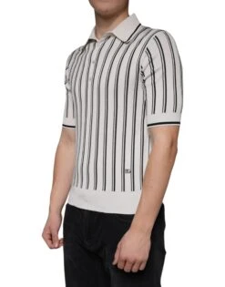 Dolce & Gabbana White Black Stripe Polo Short Sleeve Men's T-shirt 8 Dolce & Gabbana White Black Stripe Polo Short Sleeve Men's T-shirt -Lux Lair Store 4695650