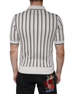 Dolce & Gabbana White Black Stripe Polo Short Sleeve Men's T-shirt 9 Dolce & Gabbana White Black Stripe Polo Short Sleeve Men's T-shirt -Lux Lair Store 4695651