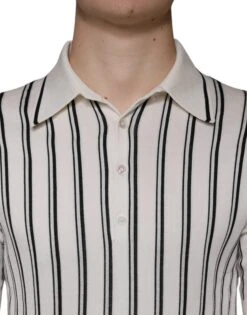 Dolce & Gabbana White Black Stripe Polo Short Sleeve Men's T-shirt 10 Dolce & Gabbana White Black Stripe Polo Short Sleeve Men's T-shirt -Lux Lair Store 4695652