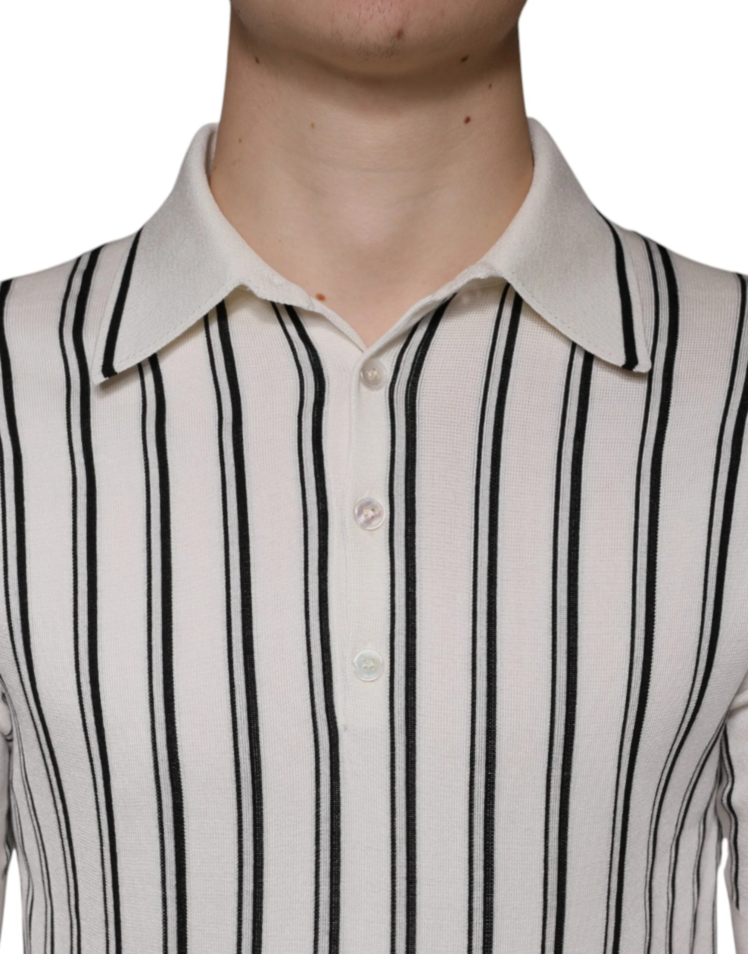 Dolce & Gabbana White Black Stripe Polo Short Sleeve Men's T-shirt 6 Dolce & Gabbana White Black Stripe Polo Short Sleeve Men's T-shirt - Image 4